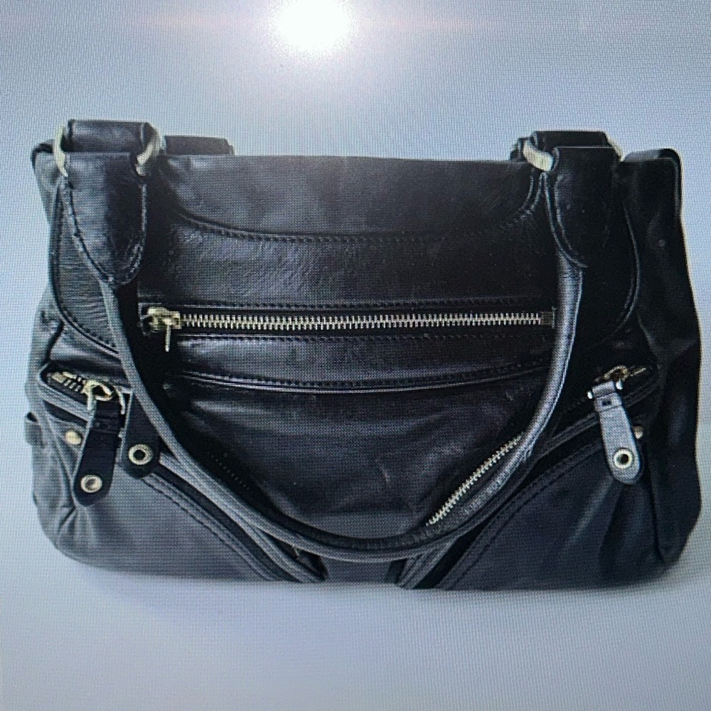 Cole Haan Black Leather Handbag with Exterior Zip Pockets